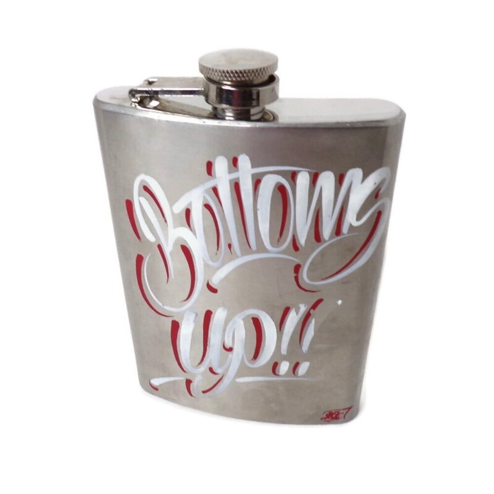 Bottoms Up Stainless Steel Pocket Hip Flask 8oz